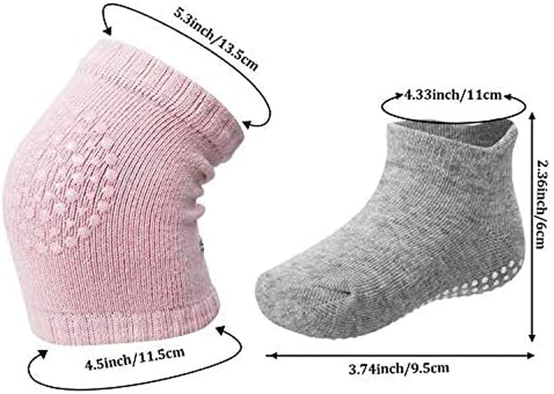 10 Pairs Baby Crawling anti Slip Knee Pads and anti Slip Baby Socks Set Unisex Toddler Knee Protectors Non Slip Ankle Socks