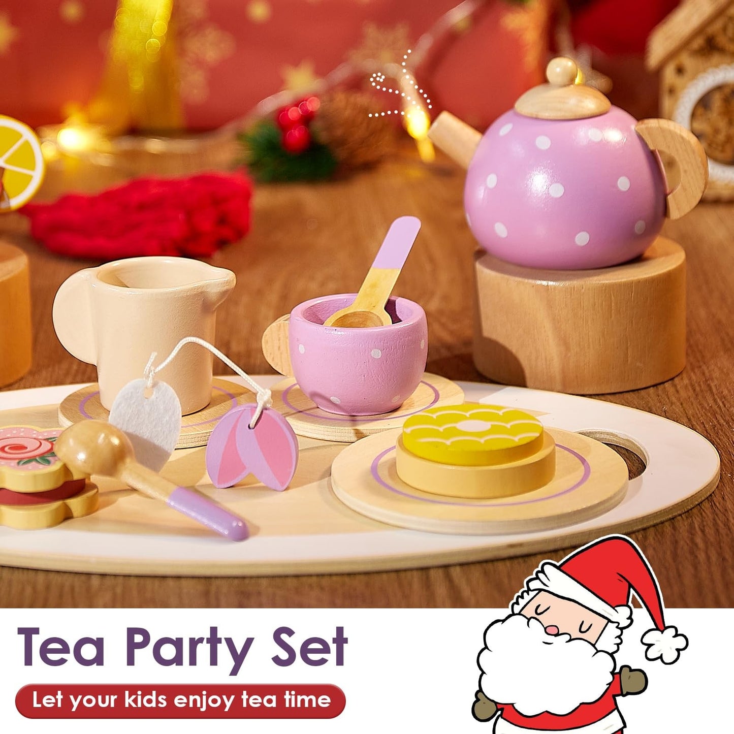 Wooden Tea Party Set for Toddler Little Girls 3-5 with Teapot Tea Cup Set Woo...
