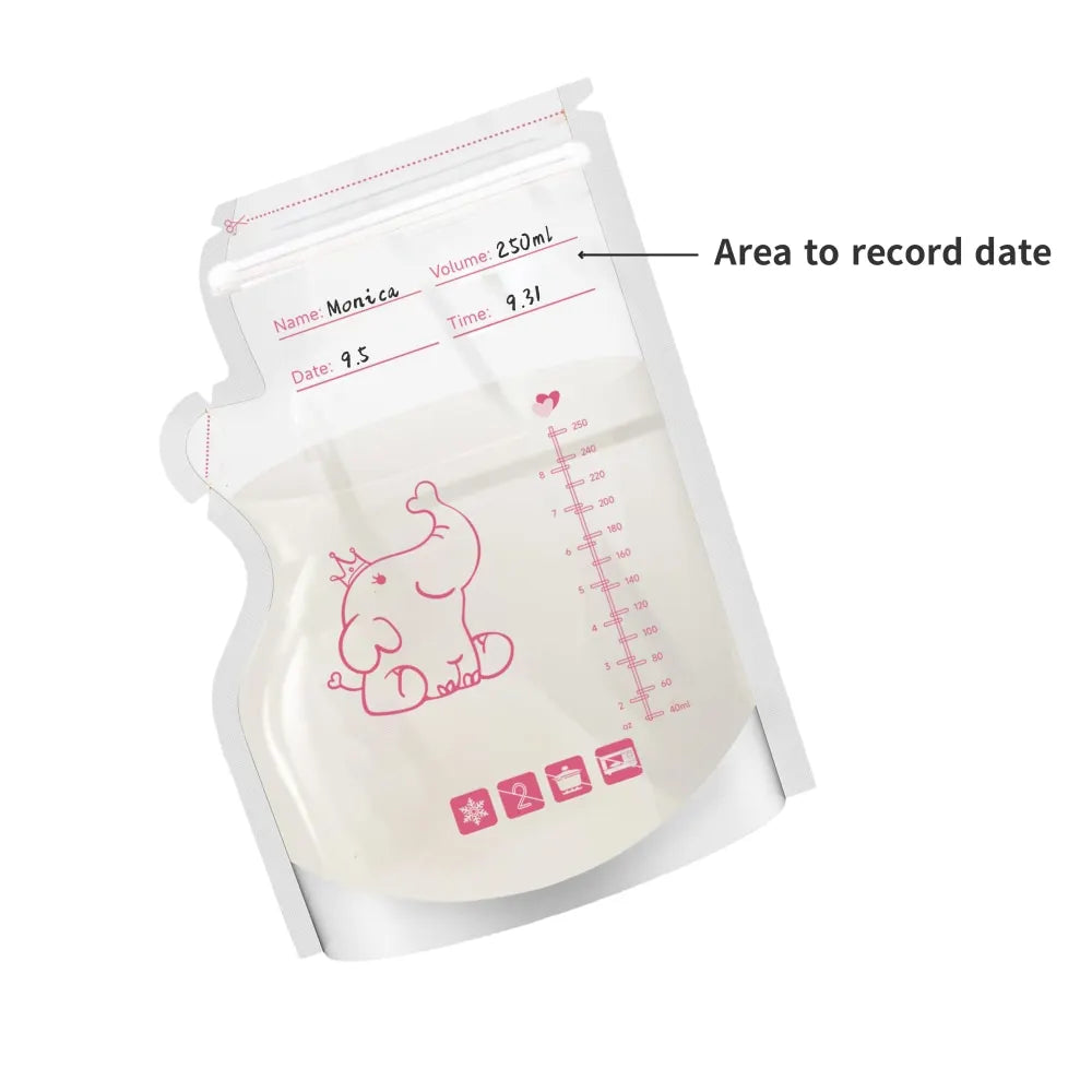 50Pcs Breast Milk Storage Bags Pre Sterilized Leak Proof BPA Free Pouches Disposable Breastmilk Storage Pumping Freezing Elephan