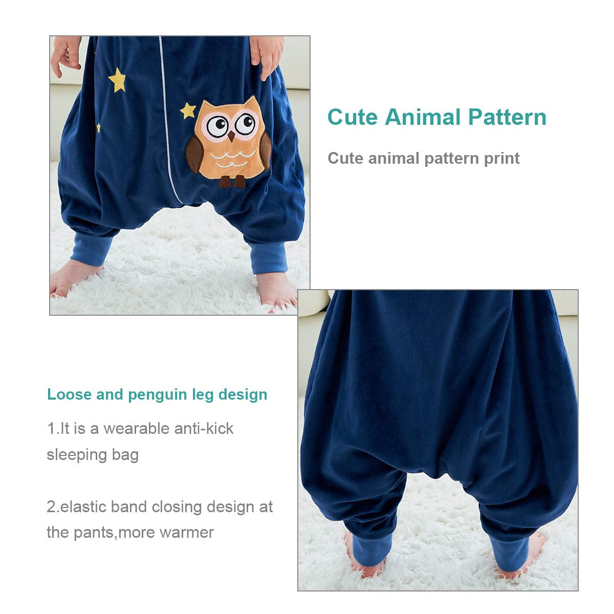 Unisex Baby Sleeping Bag Spring Wearable Blanket with Legs for Toddler, Blue 5-6T