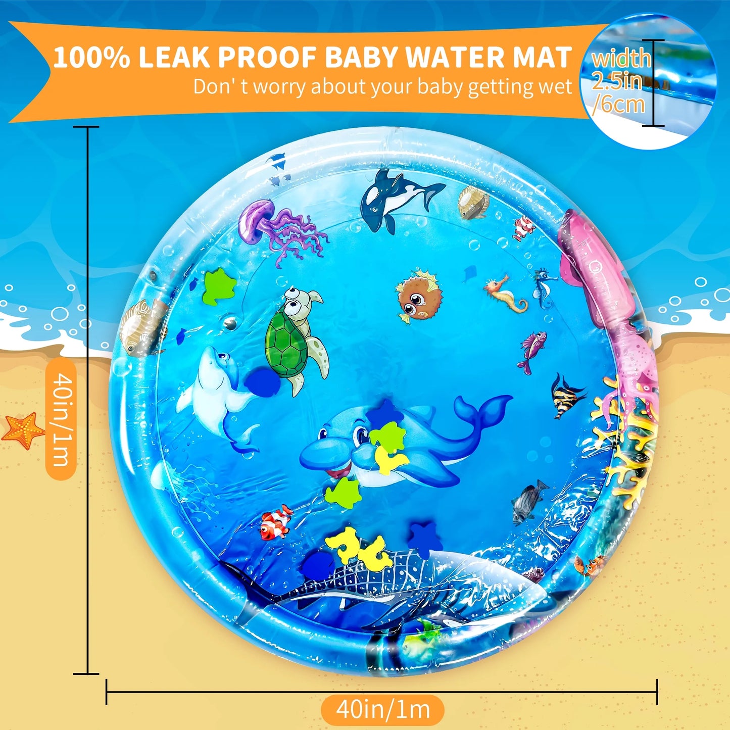 Tummy Time Mat, Water Play Mat for Babies Inflatable Tummy Time Water Play Mat for Infants and Toddlers 3 to 12 Months Promote Development Toys, Cute Baby Play Mat