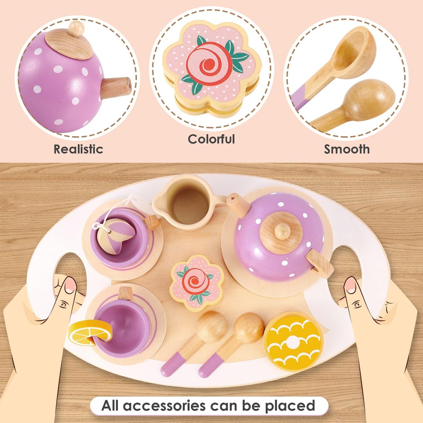 Wooden Tea Party Set for Toddler Little Girls 3-5 with Teapot Tea Cup Set Woo...