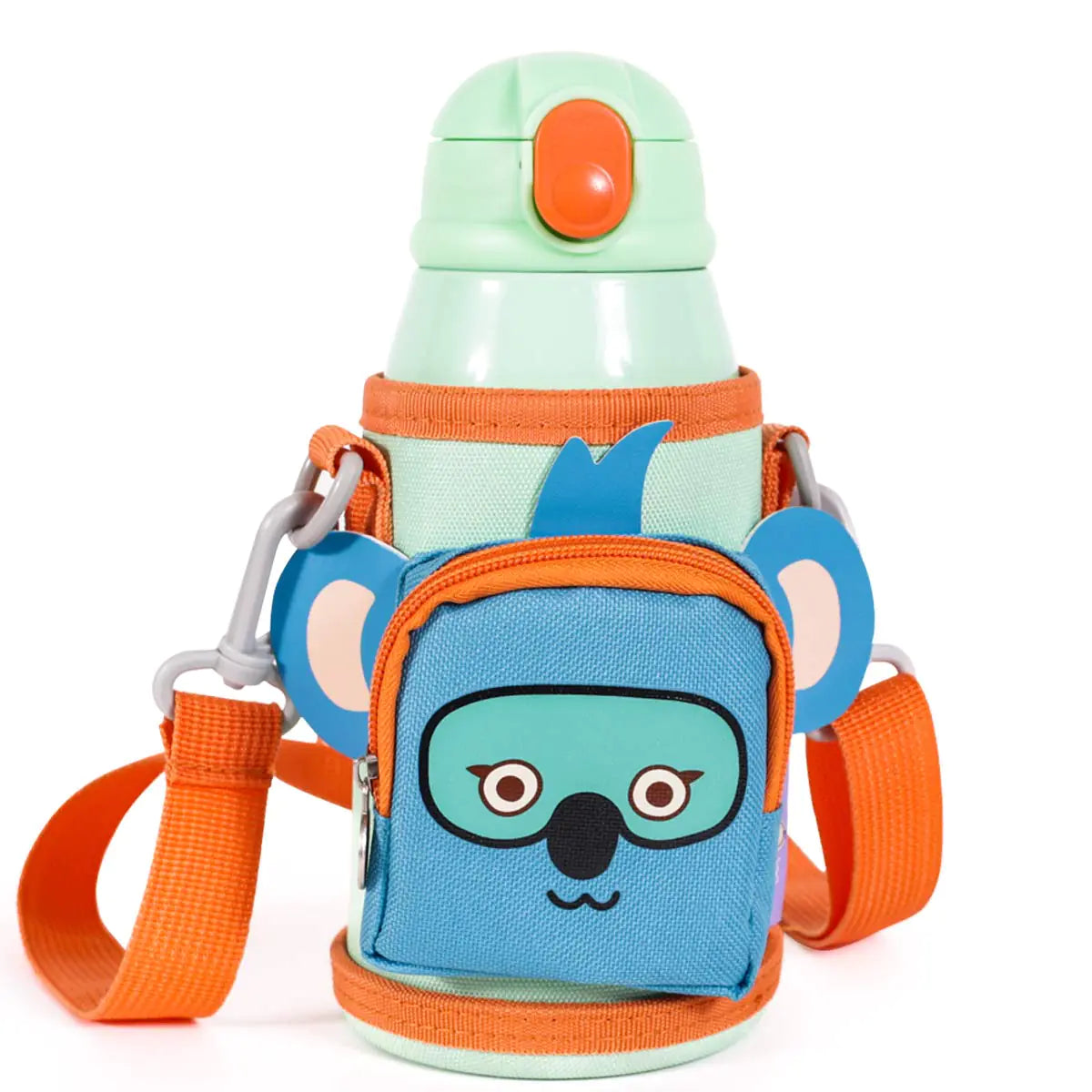 MILK&MOO Jungle Friends Kids Water Bottle with Bag – 18.5oz Stainless Steel, BPA-Free, Leakproof, 3 Lids, Insulated for Hot & Cold Drinks