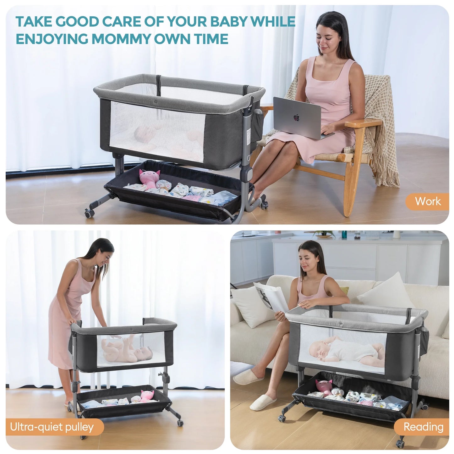 Portable Baby Bedside Sleeper Bassinet with Waterproof Mattress Pad for Infant Newborn up to 12 Month