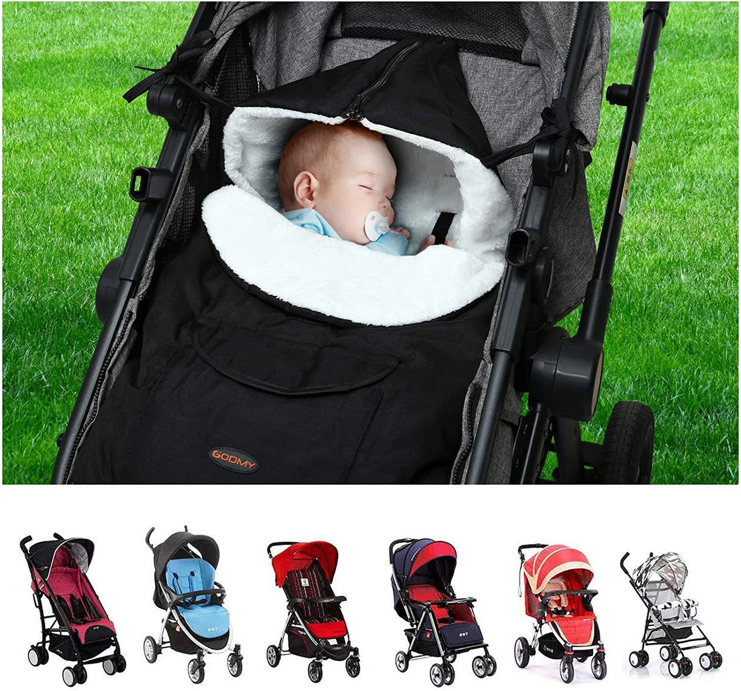 Removable Stroller Sleeping Bag, Cold Weather, Soft Fleece Lined, 18" X 35.4", Toddler Stroller Footmuff, Black