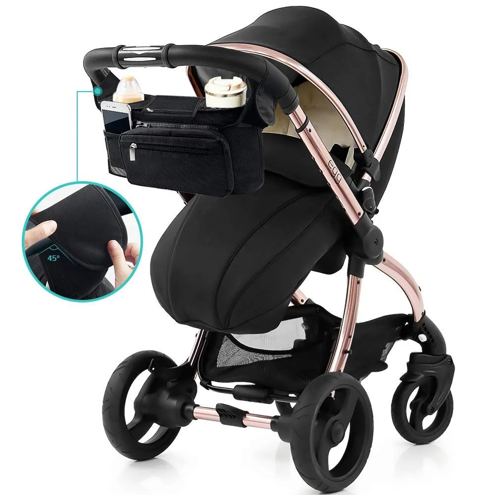 Stroller Organizer with 2 Cup Holder, Detachable Zippered Pocket & Adjustable Shoulder Strap, Universal Stroller Accessories Fits for All Baby Strollers