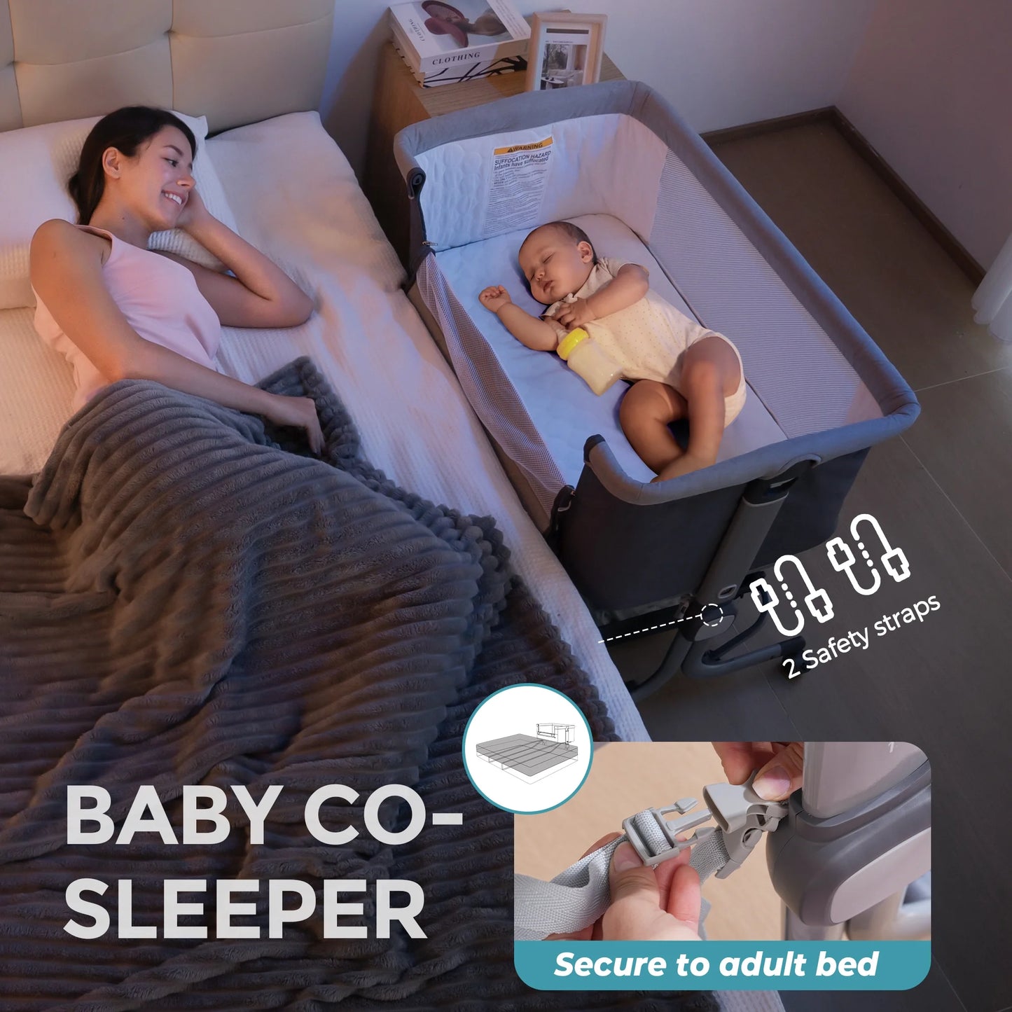 Portable Baby Bedside Sleeper Bassinet with Waterproof Mattress Pad for Infant Newborn up to 12 Month