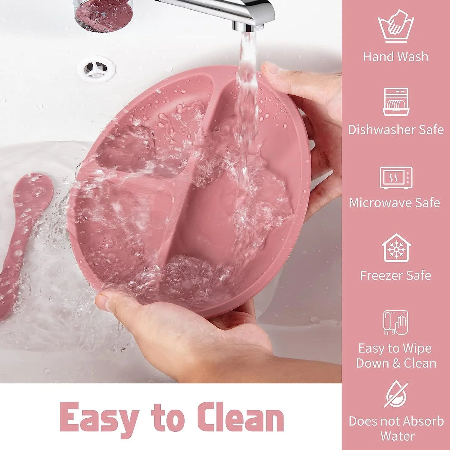 Silicone Baby Feeding Set|Baby Weaning Supplies Set|Suction Baby Plate Bowl Set with Bib Spoon Fork Sippy Cup|Baby Feeding Eating Supplies Set BPA Free - Dark Pink