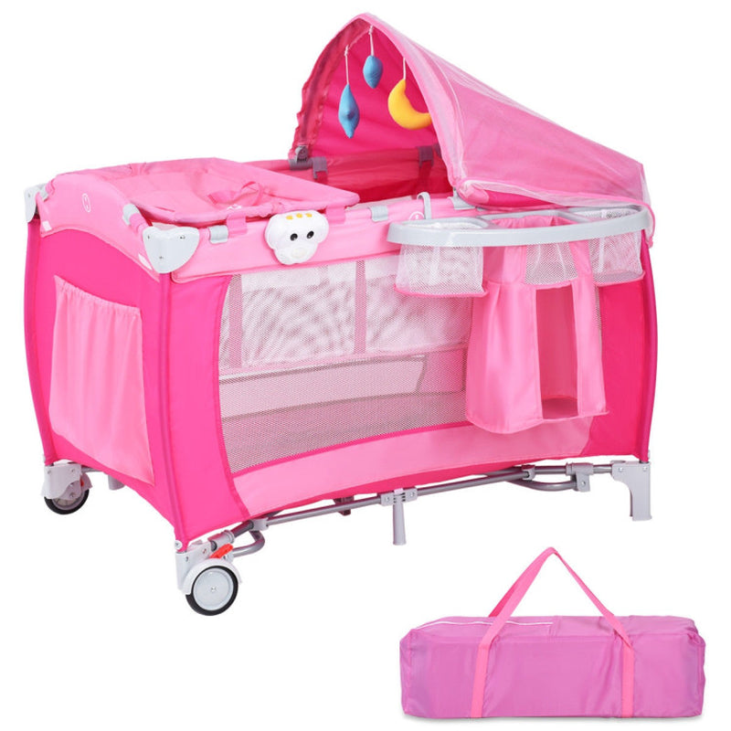 3-In-1 Foldable Baby Crib Playpen with Mosquito Net and Carry Bag