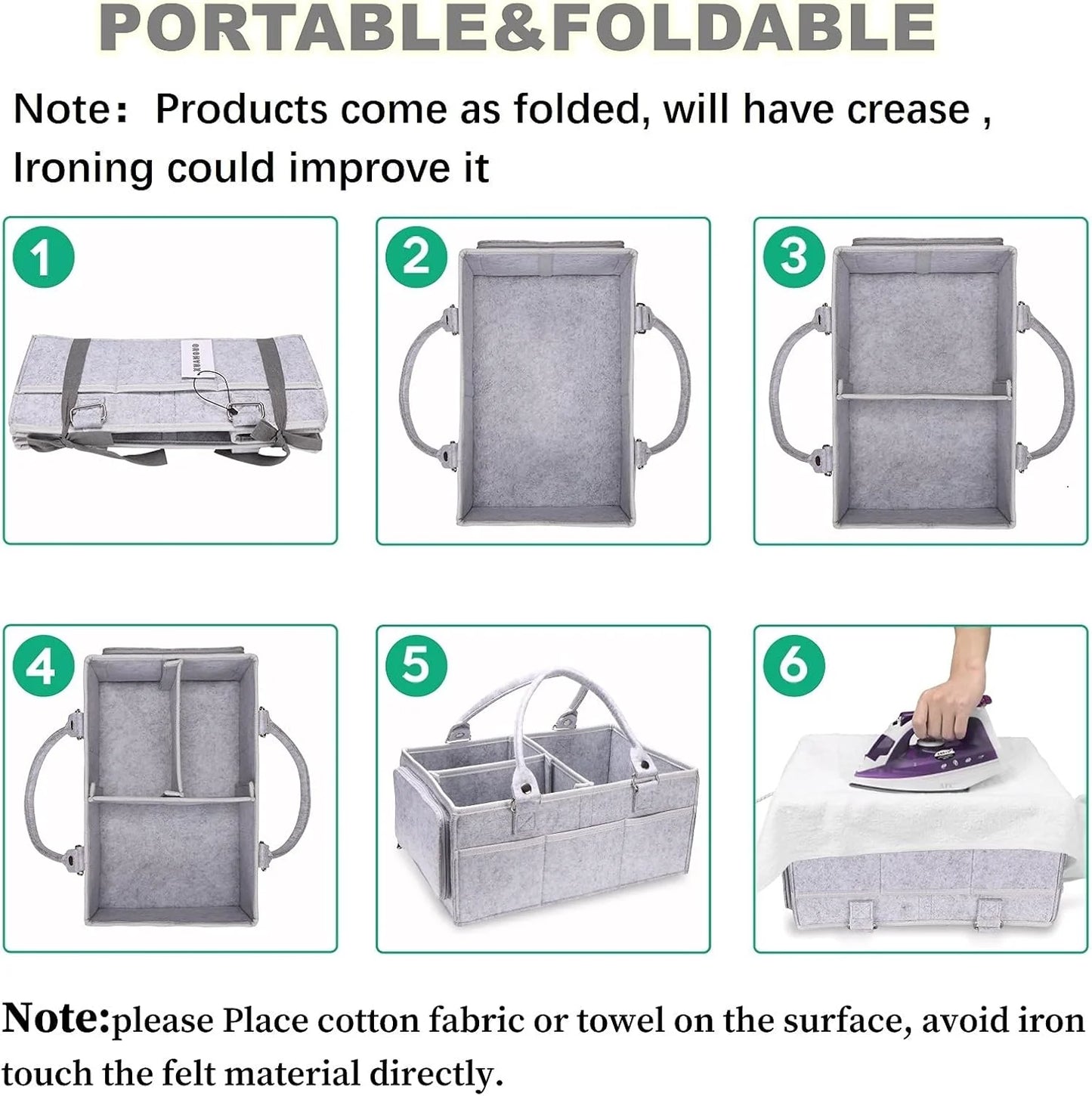 Baby Diaper Caddy Organizer with Handle, Portable Nursery Storage Bin and Car Organizer for Diapers and Baby Wipes, Gray