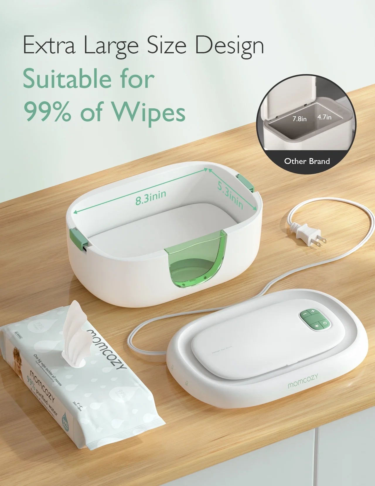 Baby Wipe Warmer with Spring Design, 4 Modes Temperature, Wipe Dispenser with Night Light
