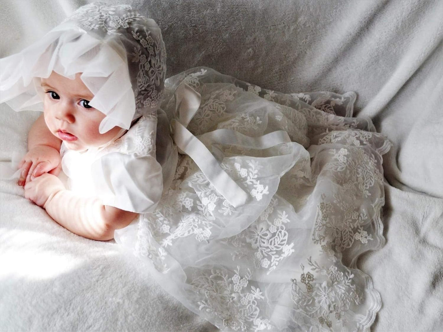 Baby Girls Christening Baptism Dress Newborn Floral Embroidered Lace Dresses for Toddler