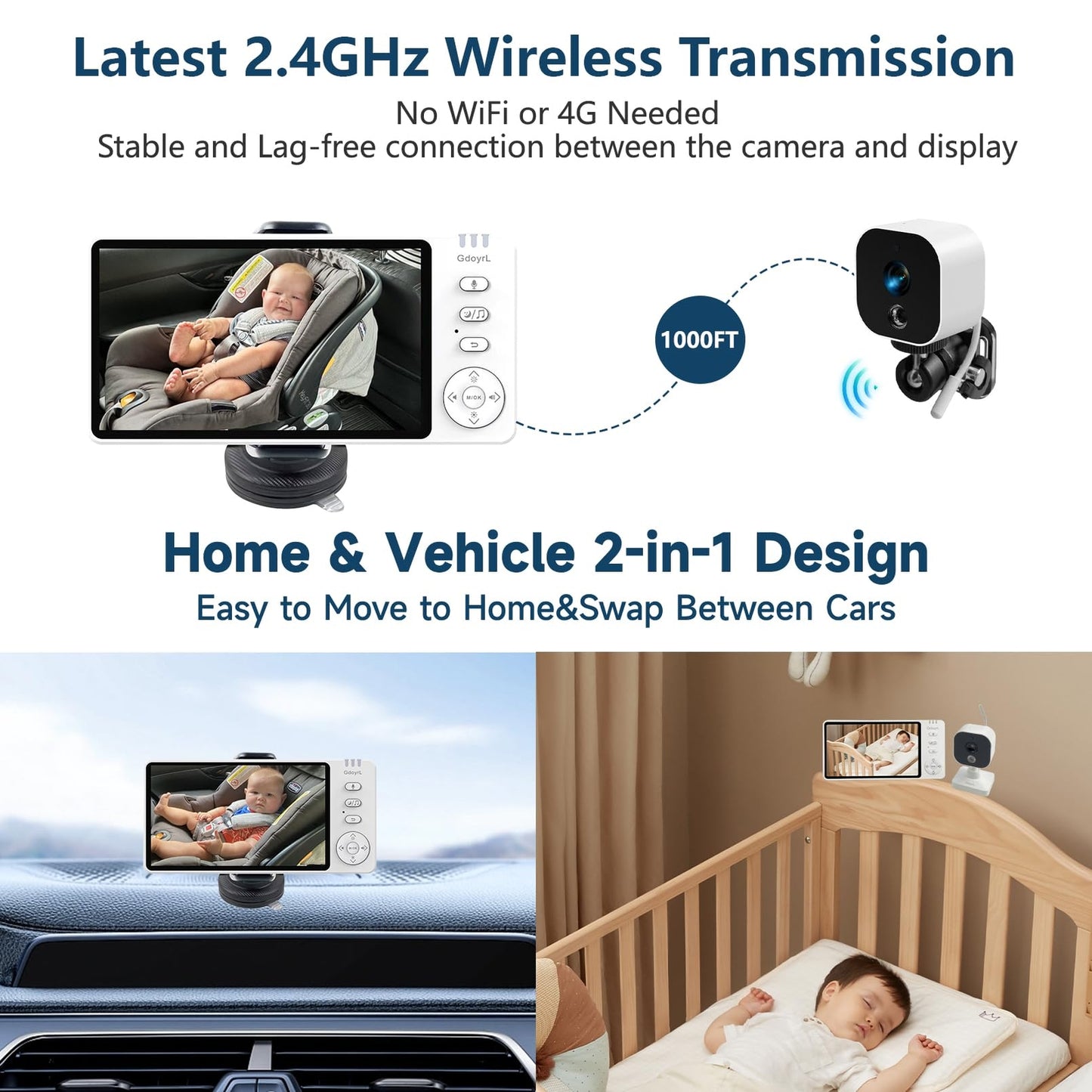Baby Car Camera Backseat Wireless Baby Monitor with Camera (Max. Range 1000FT...