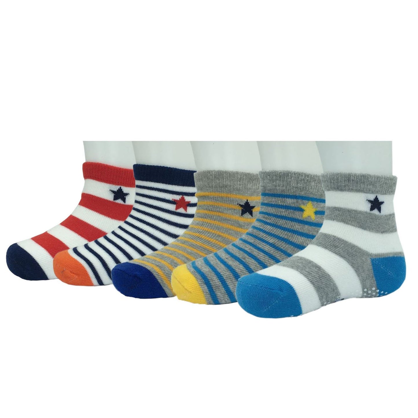 Assorted Non Skid Ankle Socks 5 Pairs 8-36 Months Baby Walker Boys Toddler anti Slip Knit Stripes Star Grips Socks