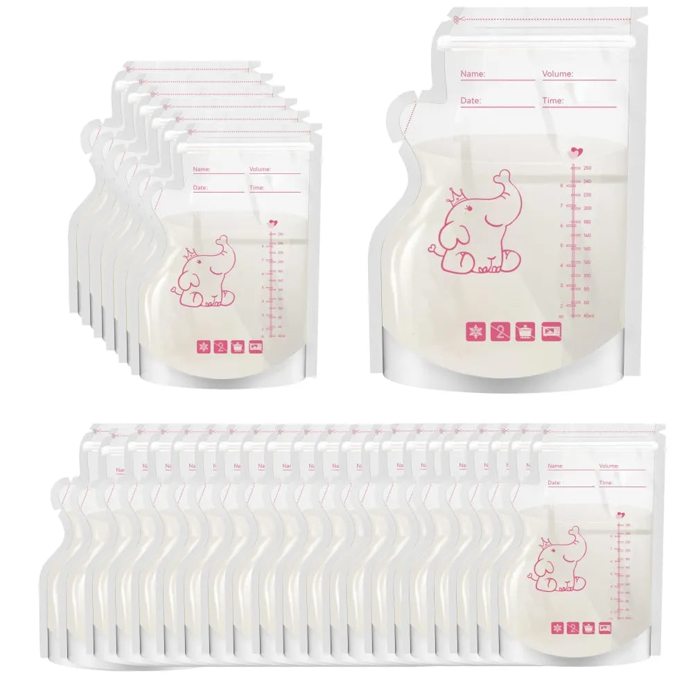 50Pcs Breast Milk Storage Bags Pre Sterilized Leak Proof BPA Free Pouches Disposable Breastmilk Storage Pumping Freezing Elephan
