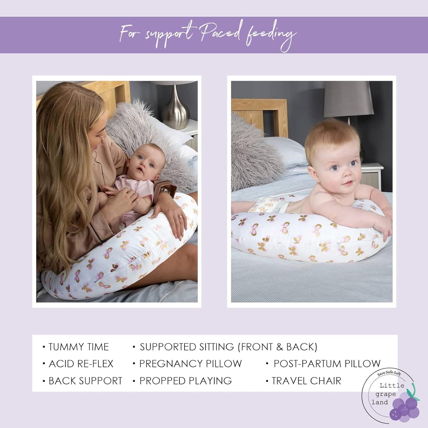 Nursing Pillow, Breast Feeding Pillows for Mom, Butterfly Soft Cover with Breathable Filling, Feeding Support Pillow for 0-12 Months, Multifunctional Support Cushion for Travel