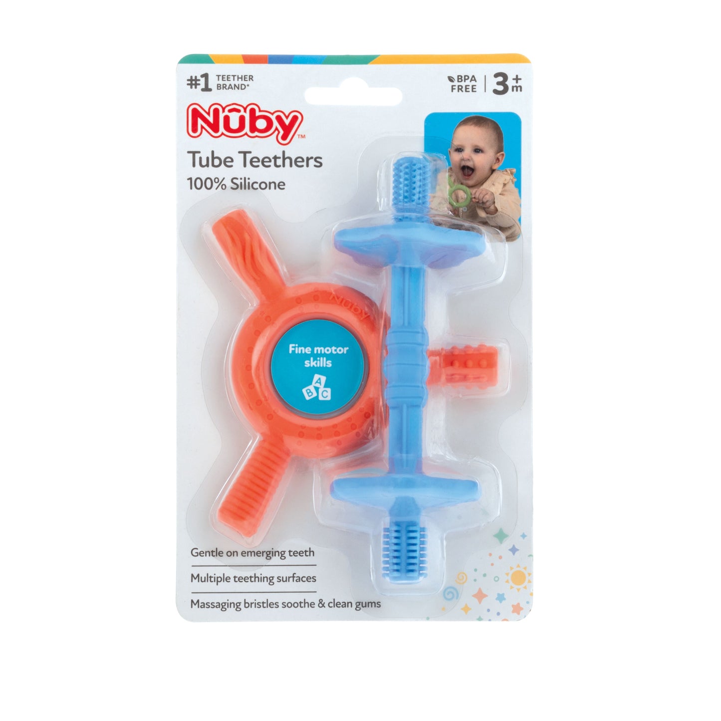 Sensory Silicone Baby Tube Teethers, 2 Pack