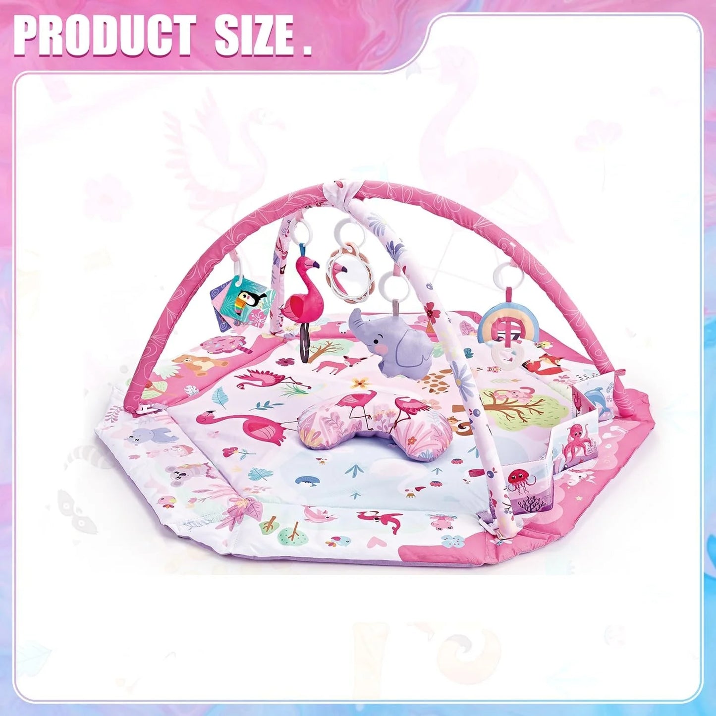Baby Play Gym and Activity Mat - 4-In-1 Tummy Time Gym with Sensory Toys for Infants & Toddlers, Pink