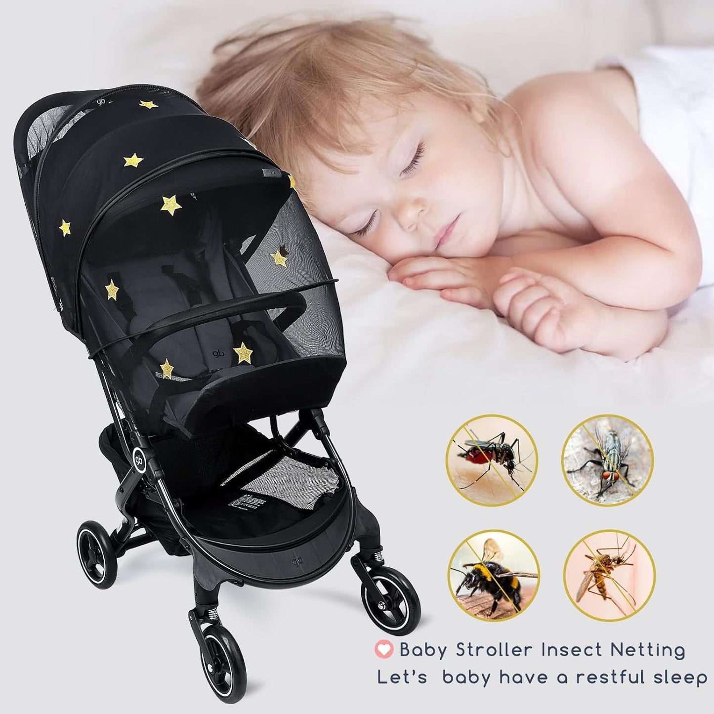 Stroller Mosquito Net, Universal Mosquito Net for Stroller, Unique Handmade Embroidery Stars Pattern-Beautiful for Stroller Net Cover-Easy to Install-Fit for Graco Strollers, Car Seat,Bassinet,Cradle