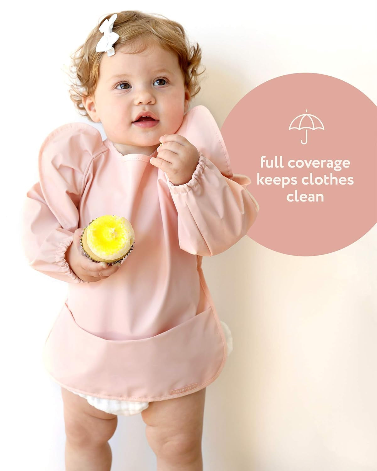 Waterproof Long Sleeve Baby Bibs for Baby Girl, Waterproof Bibs - Wipe Clean, Washable - Long Sleeve Feeding Bibs for Babies & Toddler with Food Catcher - Wearable Baby Smock for Eating…