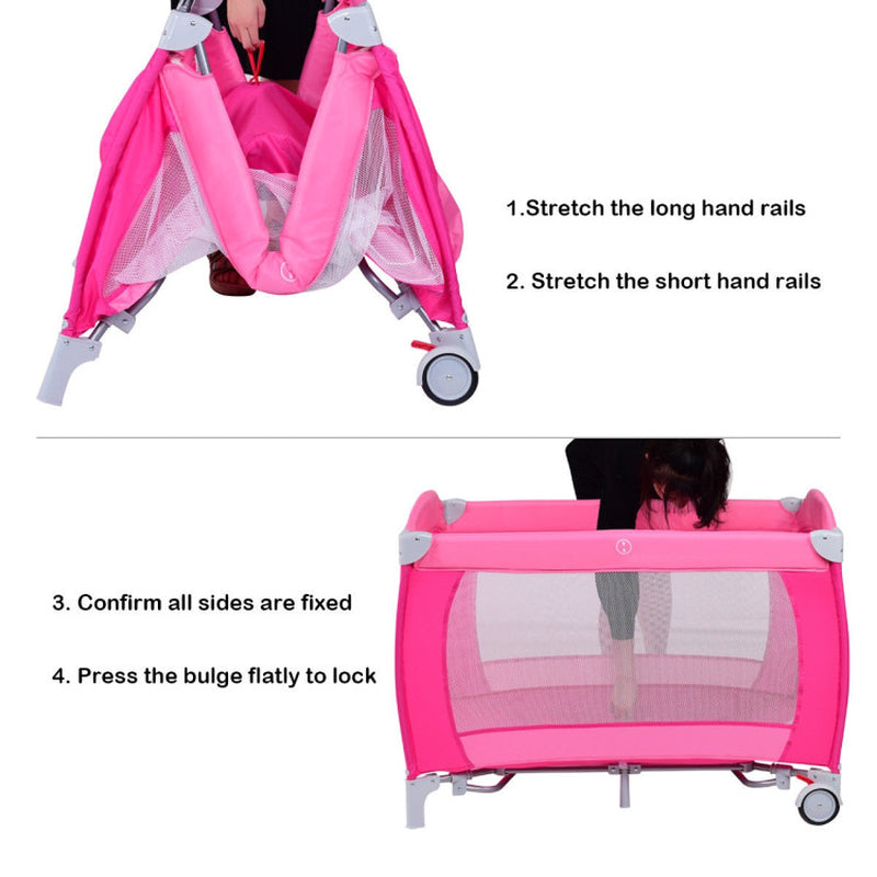 3-In-1 Foldable Baby Crib Playpen with Mosquito Net and Carry Bag