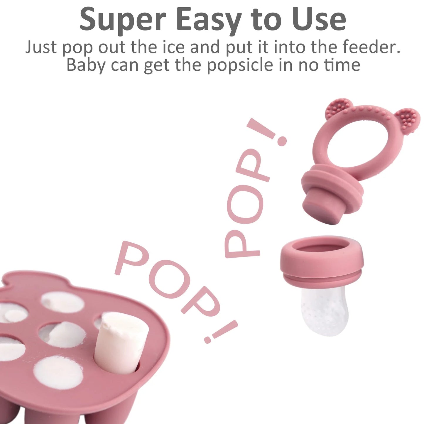 Silicone Baby Fruit Food Feeder Pacifier & Breastmilk Popsicle Freezer Molds, Baby Food Storage Containers Breast Milk Ice Cubes for Baby Teething & Infant Self Feeding, BPA Free (Pink)