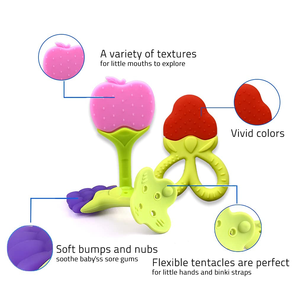 Baby Teethers Mittens Set, Teething Mitts(2Pack) with Teething Toy(4Pack), BPA Free Teethers for Babies 0-6 Months, Freezer Safe Slicone Baby Teething Toys for Babies 6-12 Months Newborn Gift
