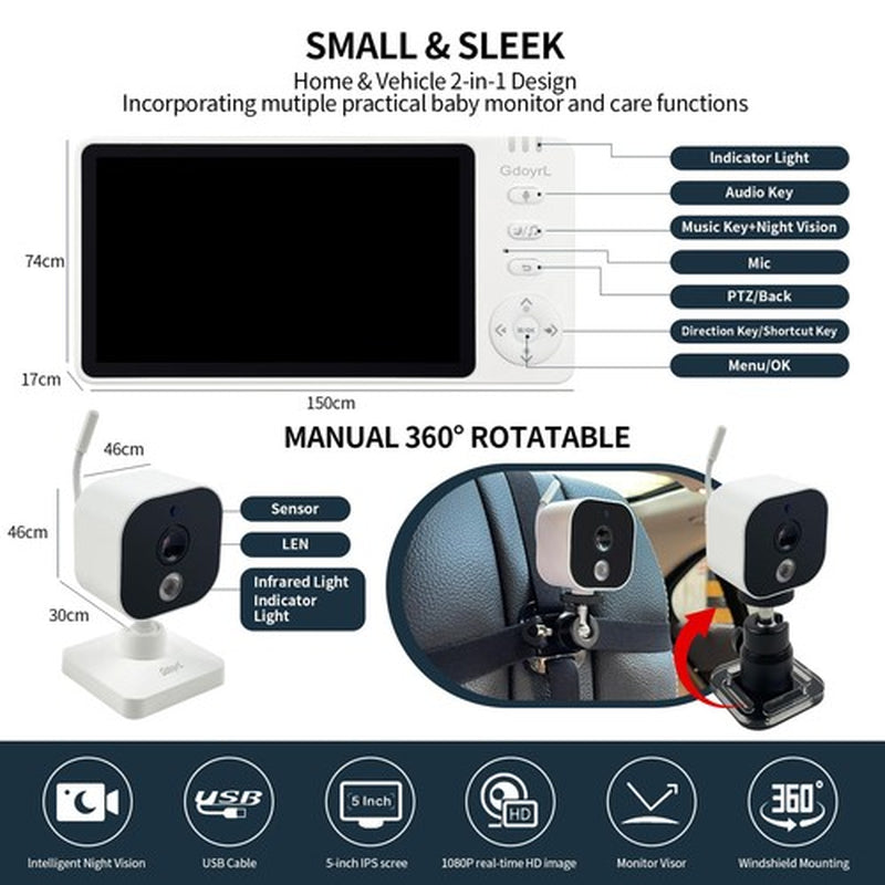 Baby Car Camera Backseat Wireless Baby Monitor with Camera (Max. Range 1000FT...