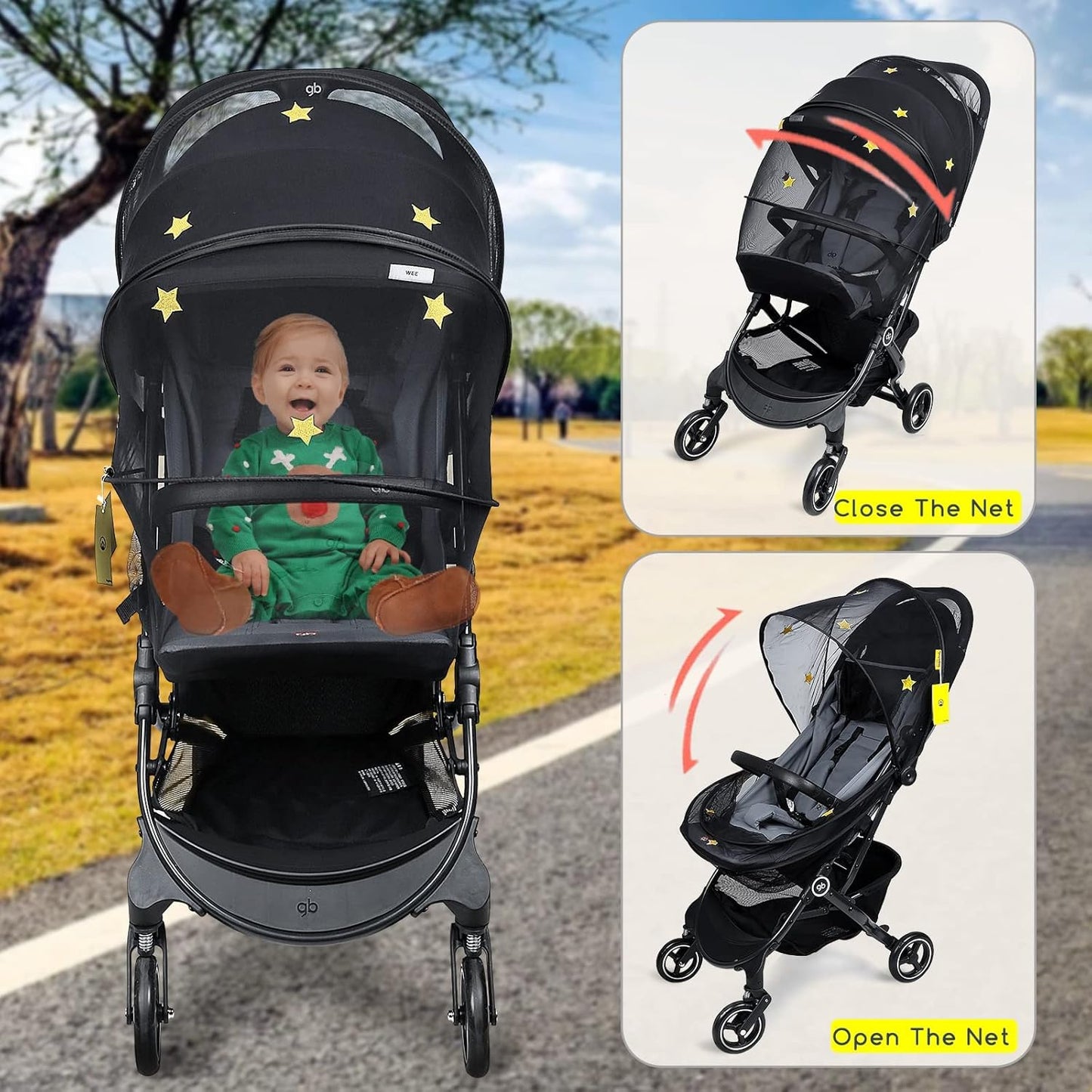 Stroller Mosquito Net, Universal Mosquito Net for Stroller, Unique Handmade Embroidery Stars Pattern-Beautiful for Stroller Net Cover-Easy to Install-Fit for Graco Strollers, Car Seat,Bassinet,Cradle