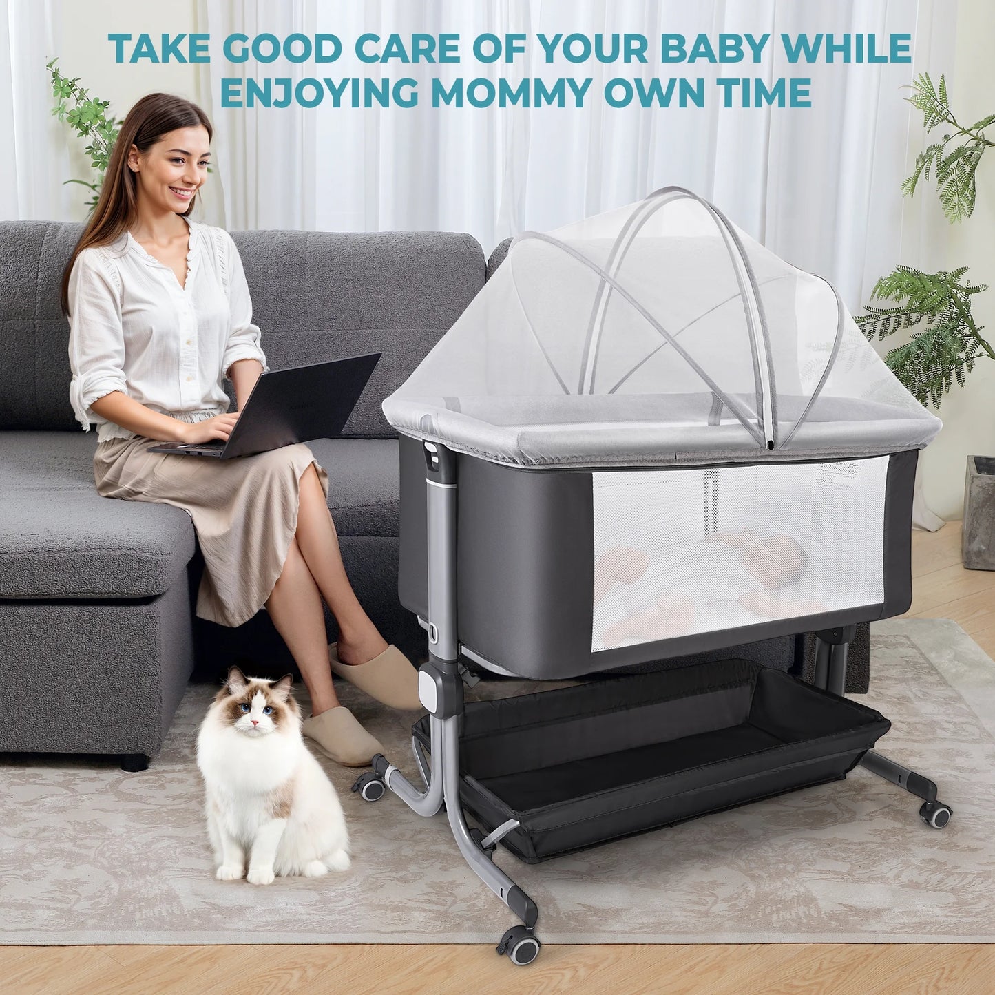 Portable Baby Bedside Sleeper Bassinet with Waterproof Mattress Pad for Infant Newborn up to 12 Month