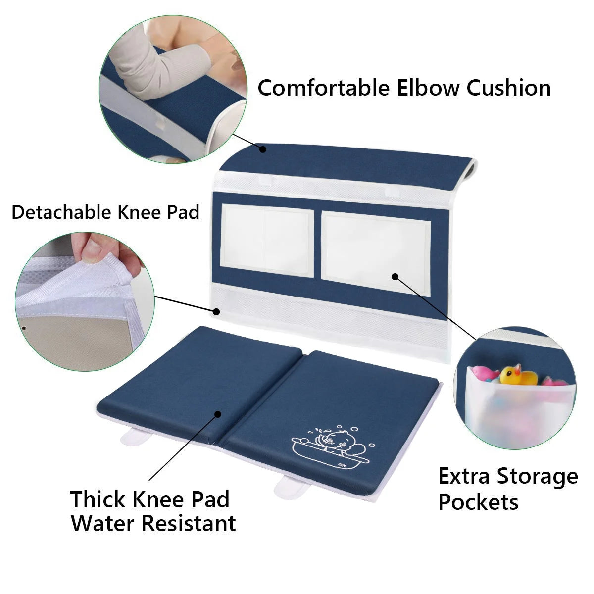 Bath Kneeler Pad with Toy Organizer - Elbow Rest Padding for Baby Bath, Garden Work, Exercise, Yoga-Royal Blue