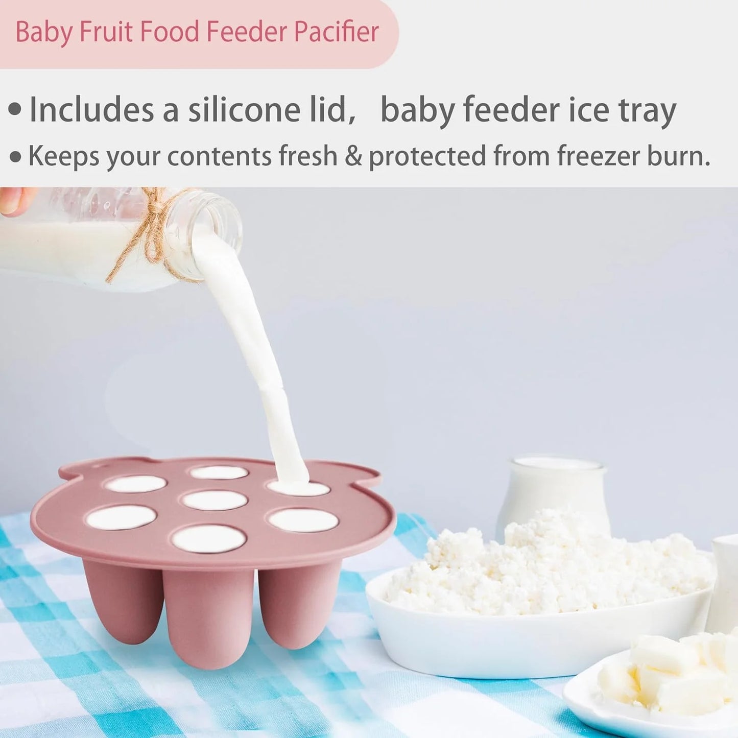 Silicone Baby Fruit Food Feeder Pacifier & Breastmilk Popsicle Freezer Molds, Baby Food Storage Containers Breast Milk Ice Cubes for Baby Teething & Infant Self Feeding, BPA Free (Pink)