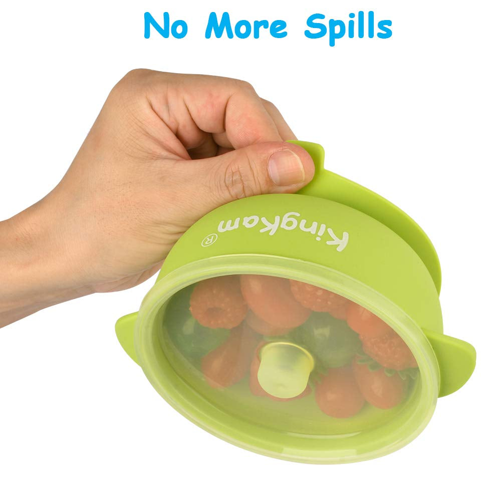 Baby Bowls and Spoons, Suction Bowls for Baby, Toddler Self-Feeding Set, Leak-Proof Silicone Bowl with Lid, Dishwasher & Microwave Safe