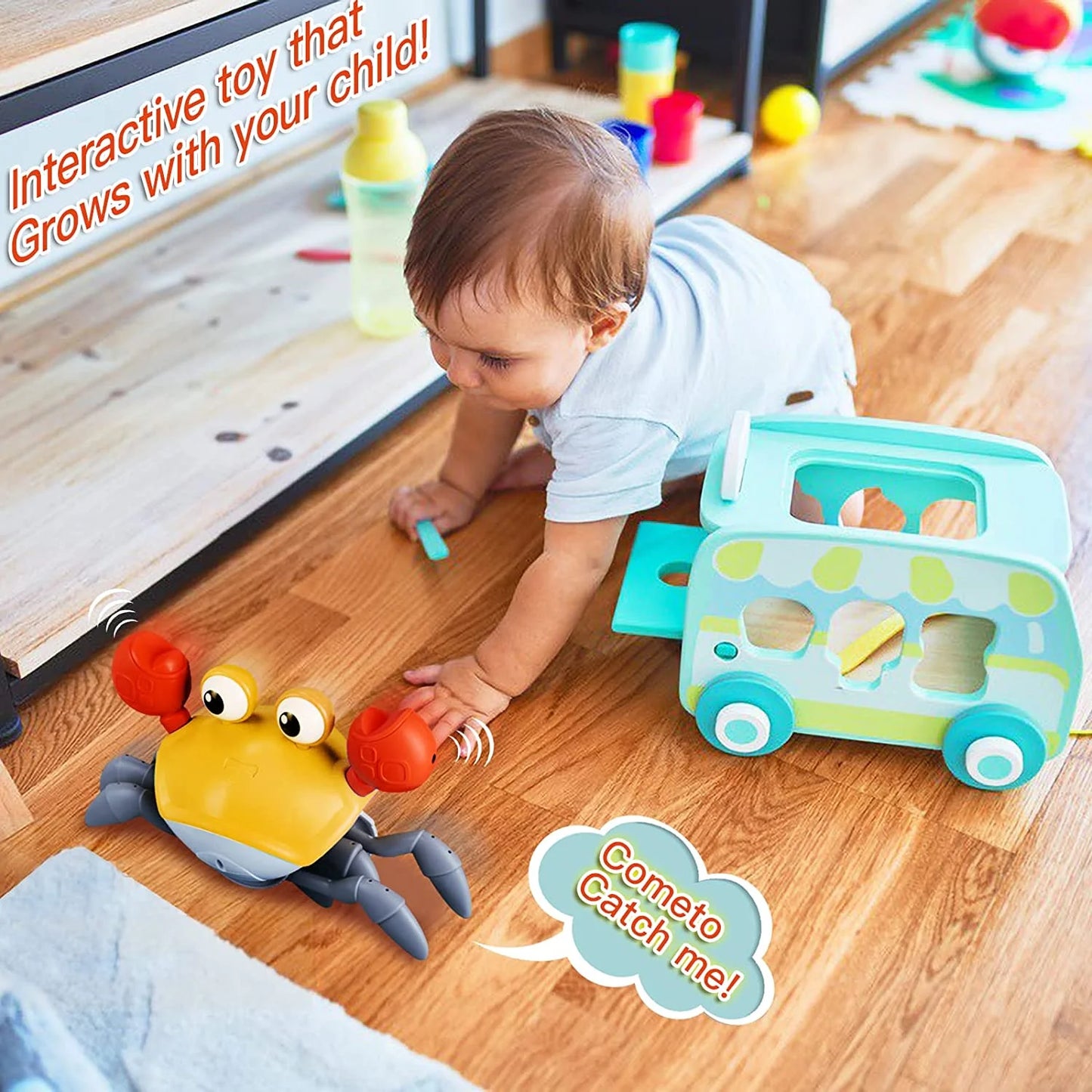 Crawling Crab Baby Toy, Tummy Time Gifts for Newborn Babies 3-12 Month, Light-Up Walking Dancing Moving Crab with Music, Rechargeable Sensory Toy