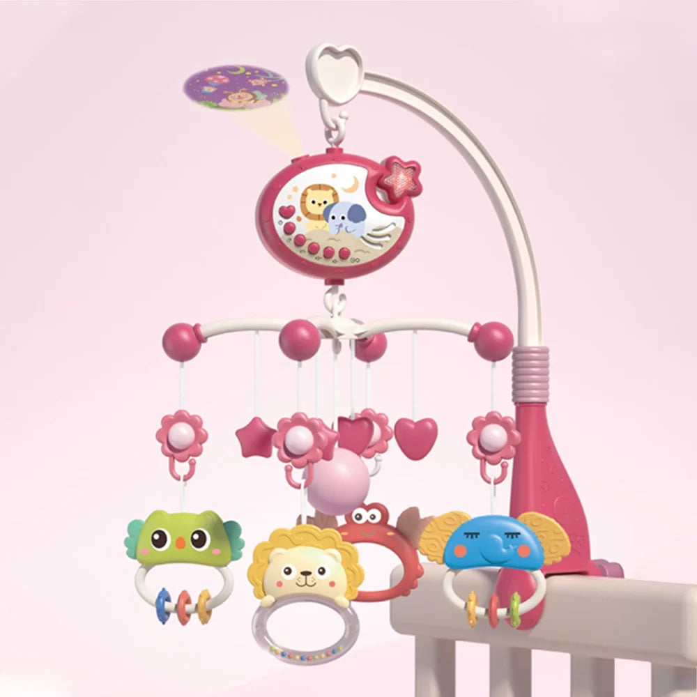 Cute Baby Crib Mobile with Music Lights Star Projection Hanging Rotating Toys Baby Crib Toys with Remote Contorl Infant Bed Decoration for Baby Boys Girls