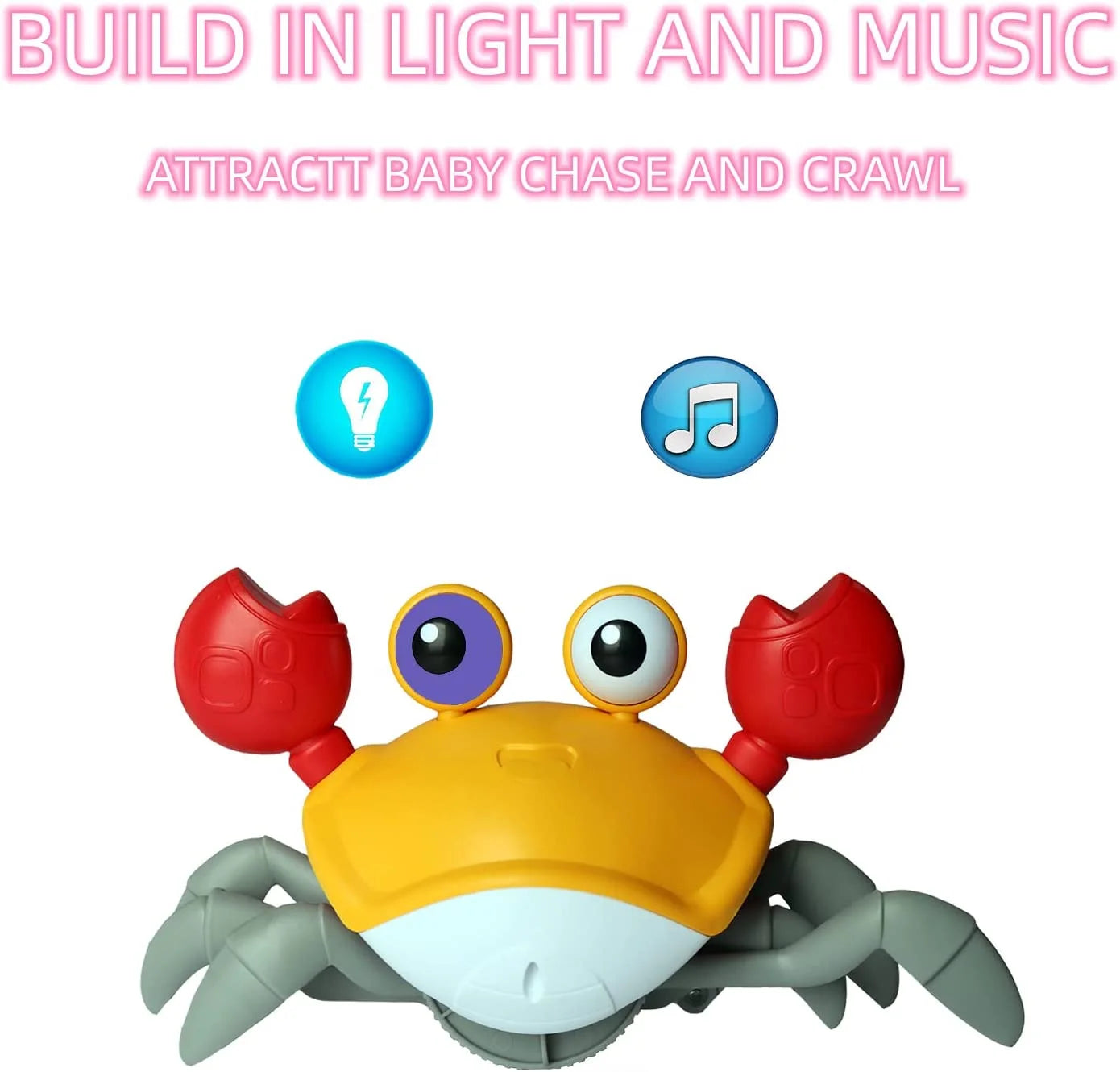 Crawling Crab Baby Toy, Tummy Time Gifts for Newborn Babies 3-12 Month, Light-Up Walking Dancing Moving Crab with Music, Rechargeable Sensory Toy