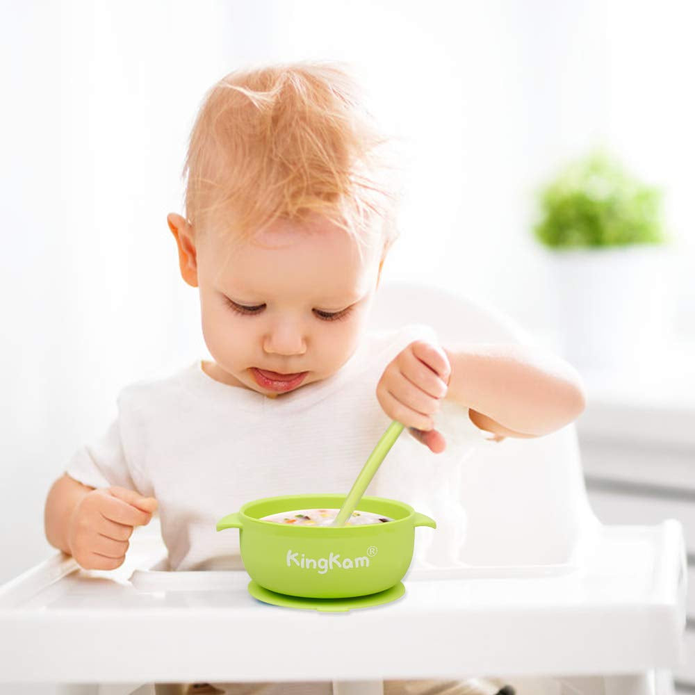 Baby Bowls and Spoons, Suction Bowls for Baby, Toddler Self-Feeding Set, Leak-Proof Silicone Bowl with Lid, Dishwasher & Microwave Safe