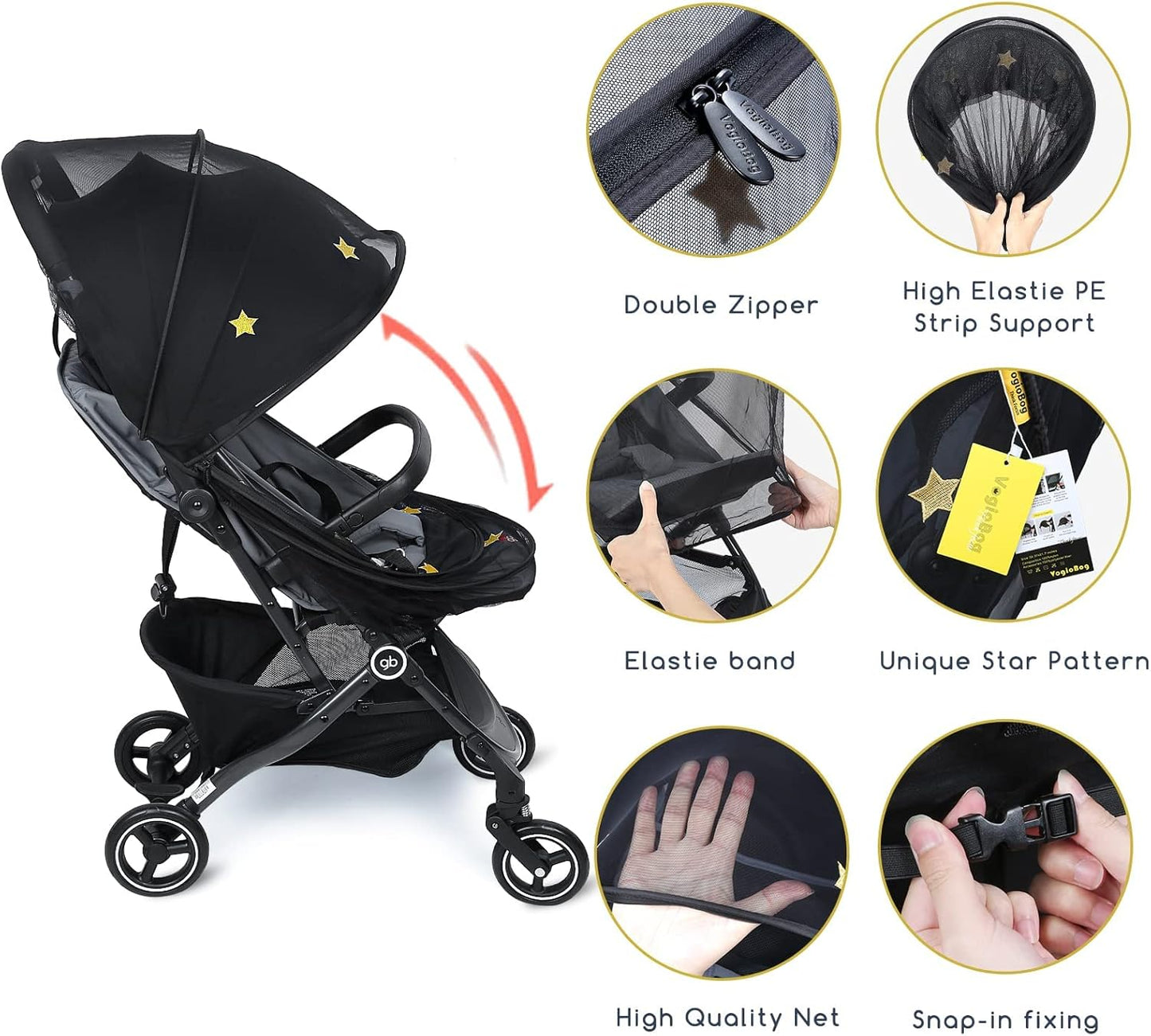 Stroller Mosquito Net, Universal Mosquito Net for Stroller, Unique Handmade Embroidery Stars Pattern-Beautiful for Stroller Net Cover-Easy to Install-Fit for Graco Strollers, Car Seat,Bassinet,Cradle