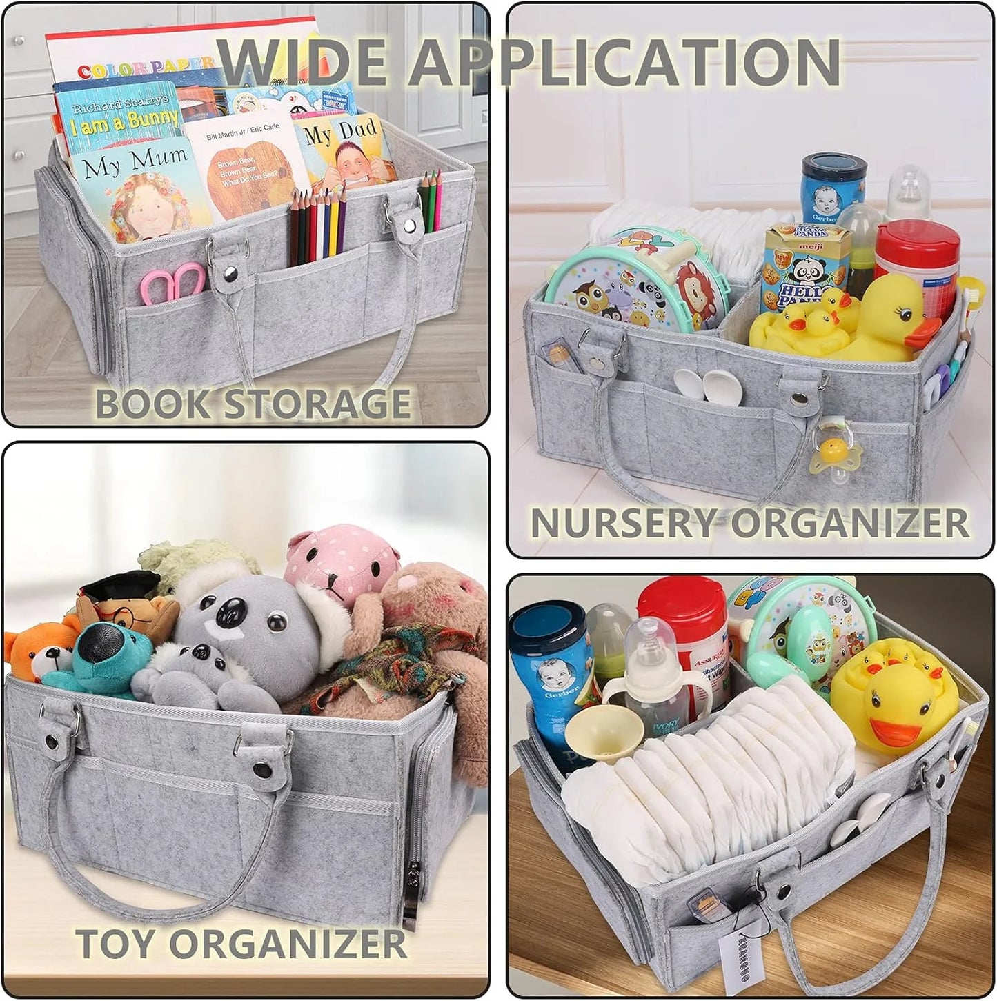Baby Diaper Caddy Organizer with Handle, Portable Nursery Storage Bin and Car Organizer for Diapers and Baby Wipes, Gray