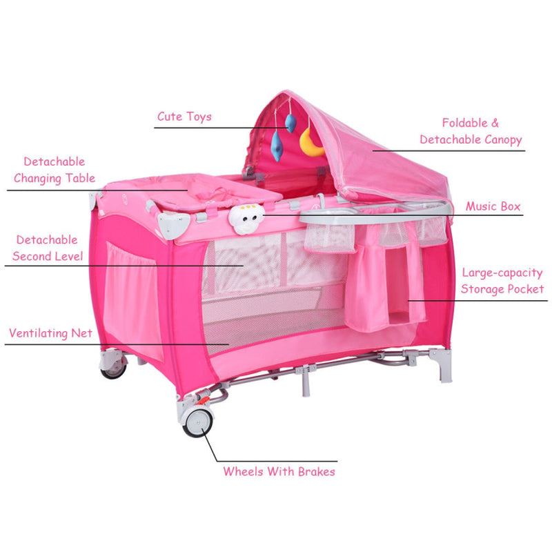 3-In-1 Foldable Baby Crib Playpen with Mosquito Net and Carry Bag