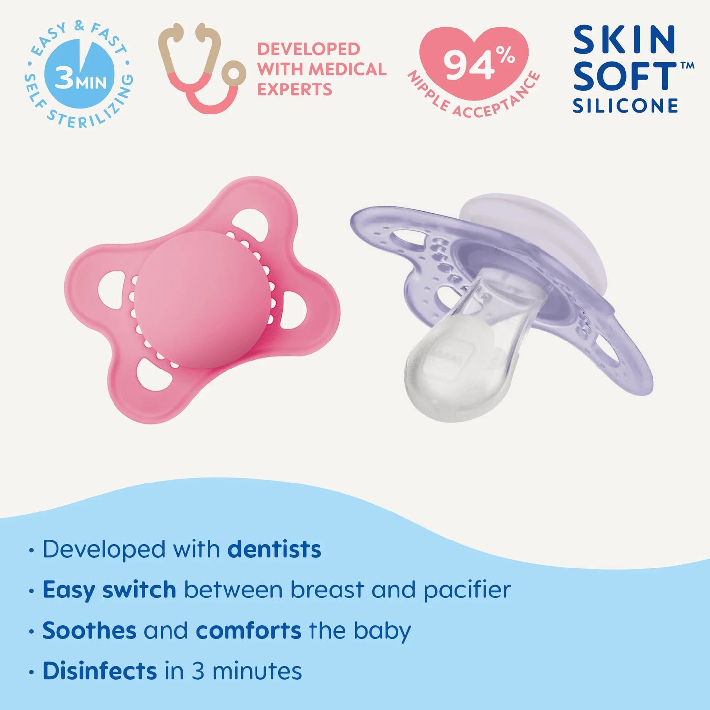 Day & Night Pacifier, 0-6 Months, Girl, 3 Pack