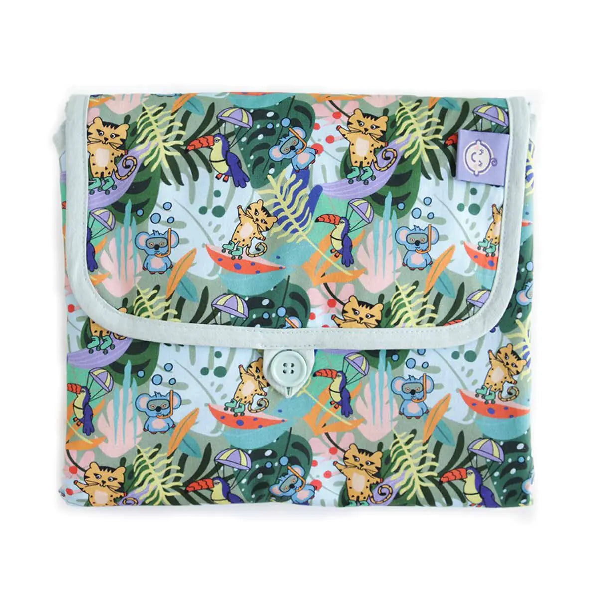 Milk&Moo Jungle Friends Portable Diaper Changing Pad – Waterproof, Foldable, 100% Turkish Cotton | Baby Travel Mat with Storage Pocket