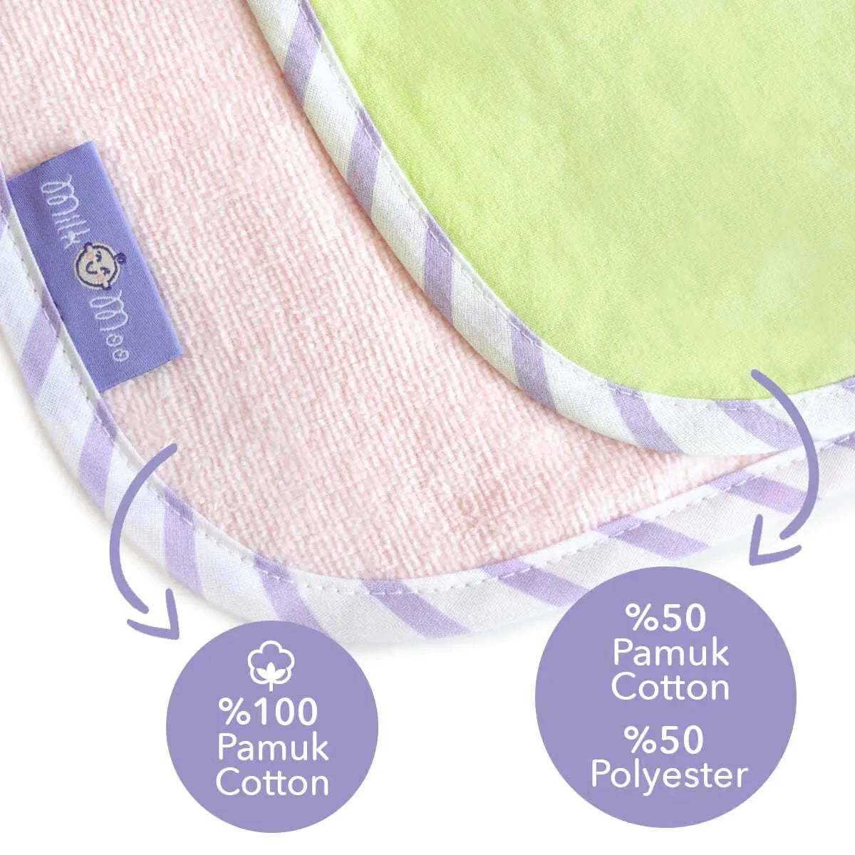 Milk&Moo Towel Bib Set – 2-Pack Baby Bibs with Embroidered Sprat Frog & Pink Chanchin – Waterproof Backing, 100% Cotton, 30x22cm