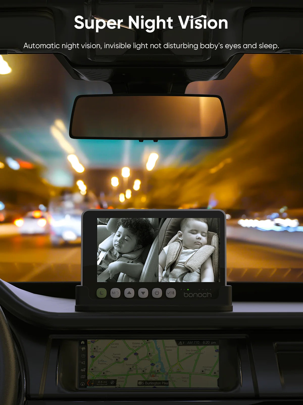 2K Baby Car Camera Monitor with Full Crystal Night Vision and 360° Rotating Wide View Dual Cameras