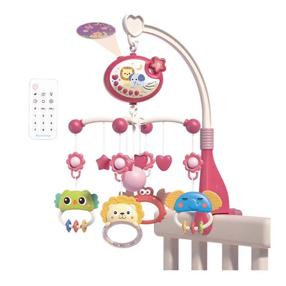 Cute Baby Crib Mobile with Music Lights Star Projection Hanging Rotating Toys Baby Crib Toys with Remote Contorl Infant Bed Decoration for Baby Boys Girls