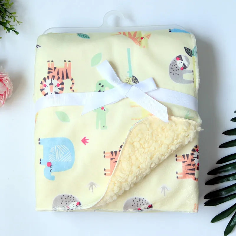 Baby Blankets New Thicken Double Layer Cartoon Fleece Infant Swaddle Bebe Envelope Stroller Wrap Newborn Baby Bedding Blanket