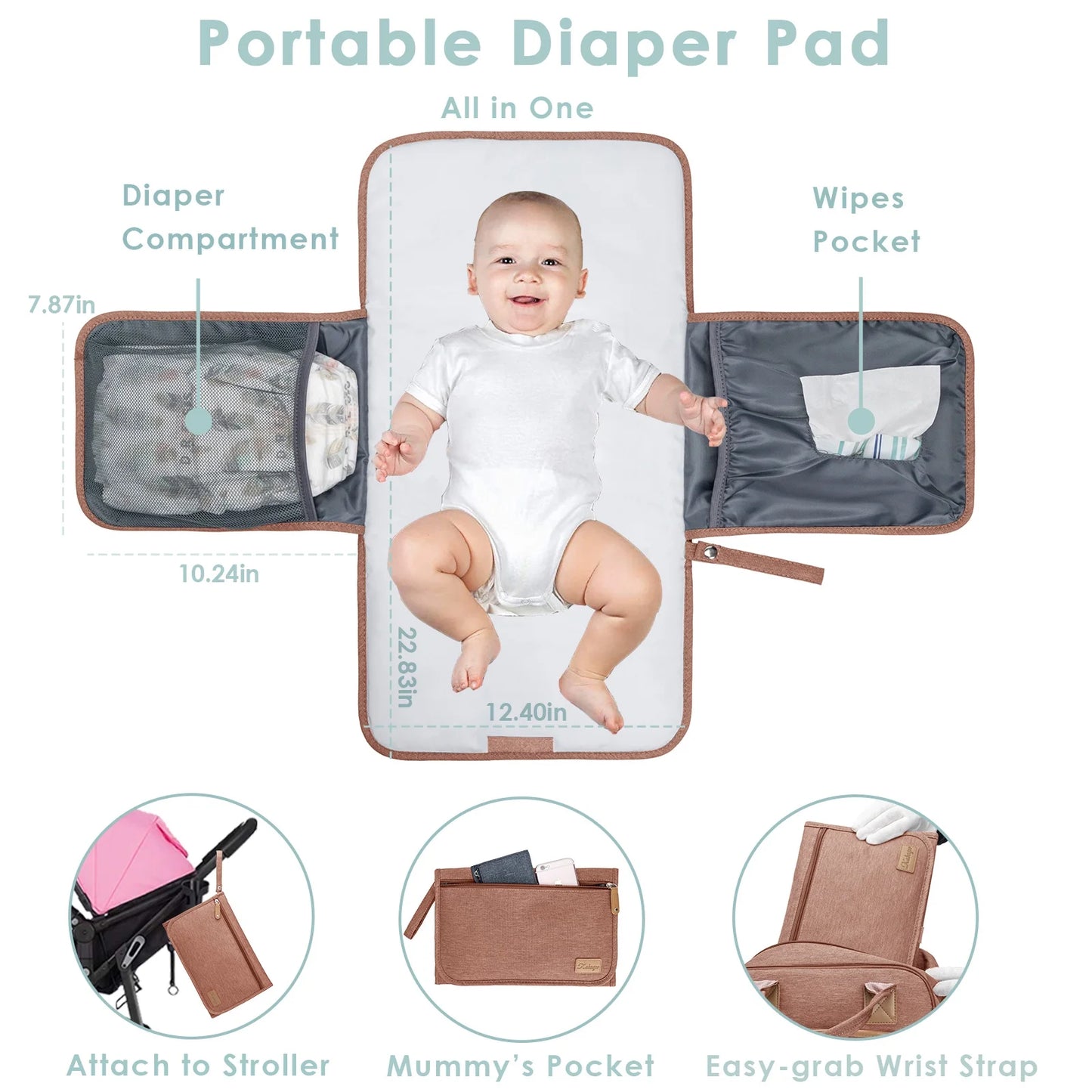 Baby Diaper Bag with Changing Pad, Large Capacity Travel Backpack with Insulated Milk Bottle Pocket, Pink