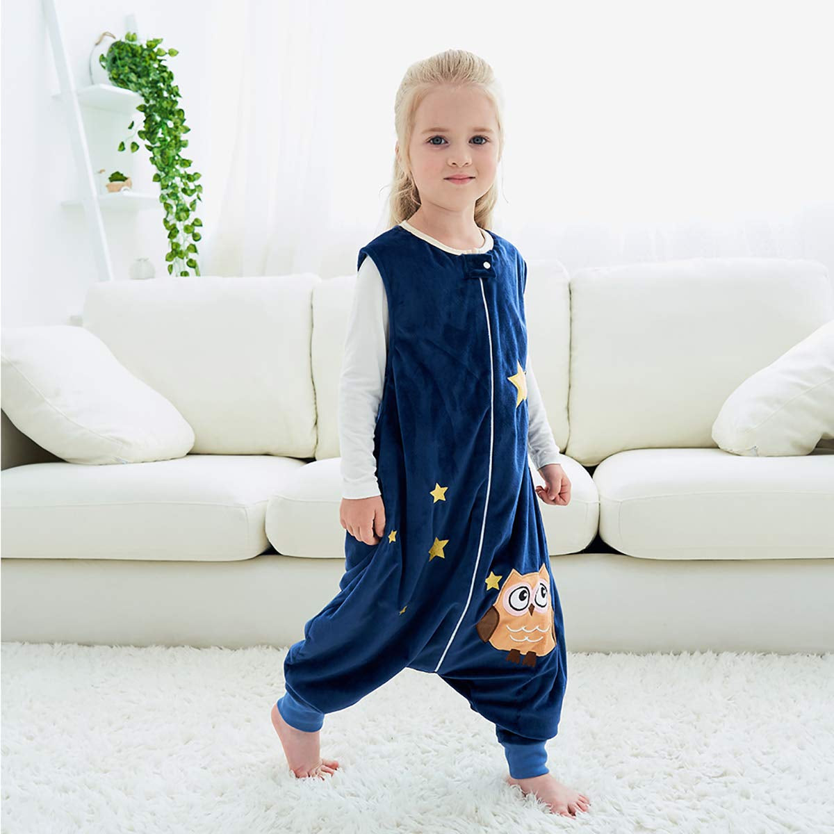 Unisex Baby Sleeping Bag Spring Wearable Blanket with Legs for Toddler, Blue 5-6T