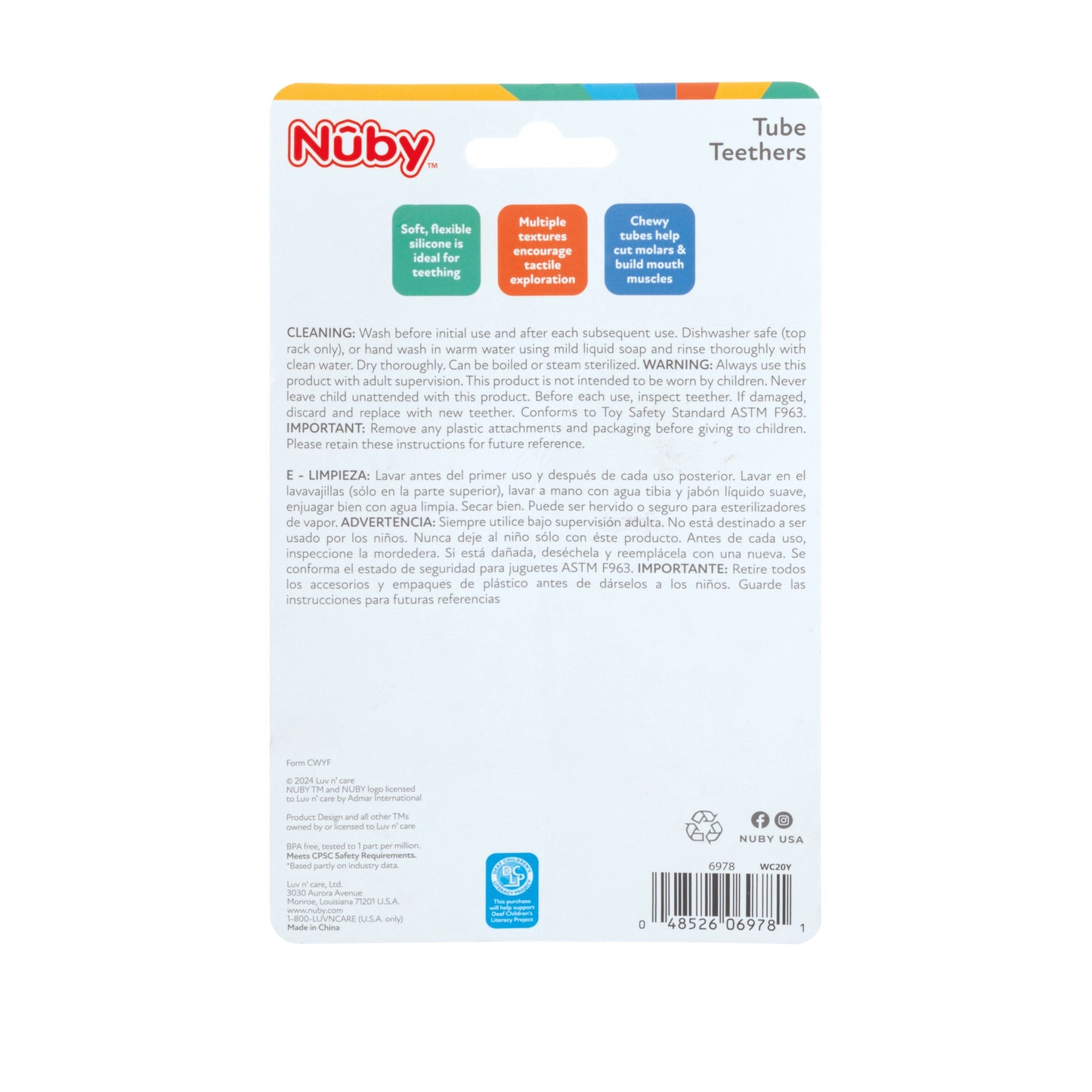 Sensory Silicone Baby Tube Teethers, 2 Pack