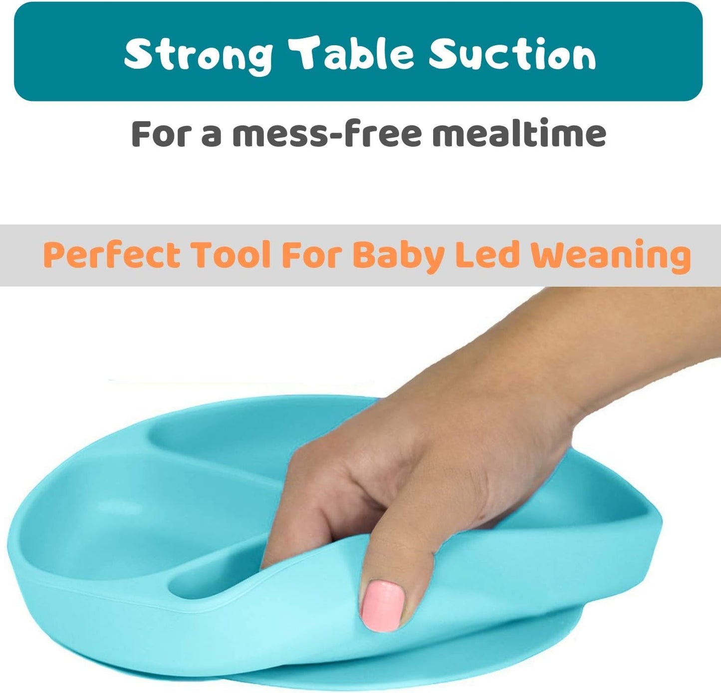 Silicone Baby Feeding Set | Suction Plate for Toddlers + Pocket Bib + Bendable Spoon | BPA Free | Dishwasher, Microwave and Oven Safe (Blue)